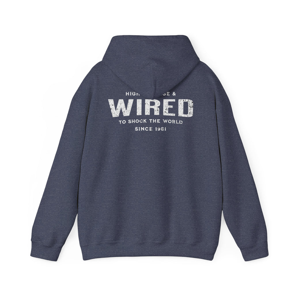 High Voltage & Wired Graphic Hoodie | Retro Distressed Text Pullover Hooded Sweatshirt