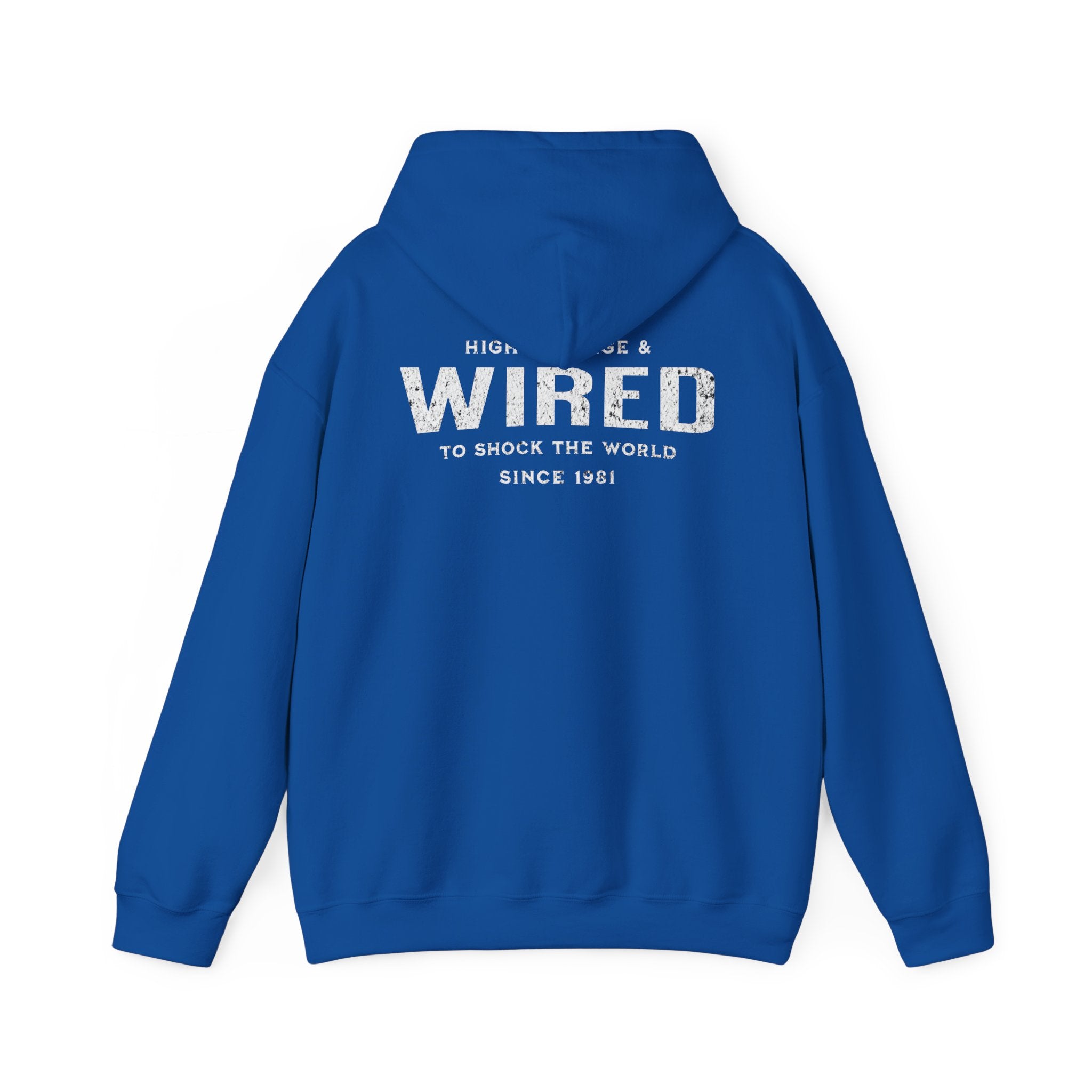 High Voltage & Wired Graphic Hoodie | Retro Distressed Text Pullover Hooded Sweatshirt