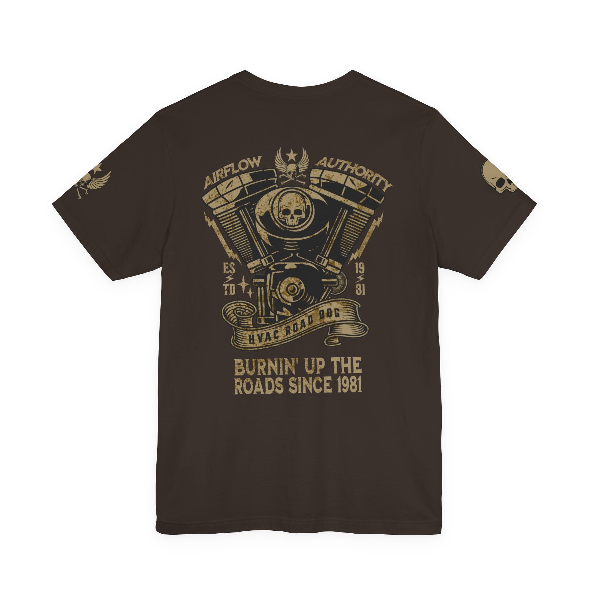 Burnin' Up The Roads Motorcycle Engine Tee | Skull Moto Shirt