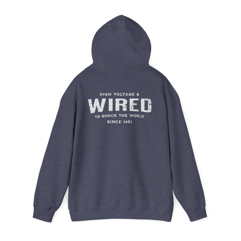High Voltage & Wired Graphic Hoodie | Retro Distressed Text Pullover Hooded Sweatshirt