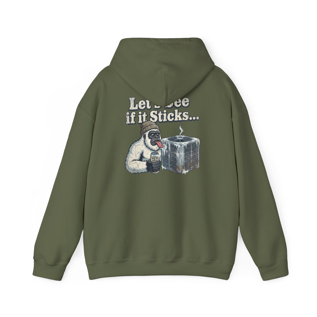 Yeti Tongue Testing HVAC Graphic Hoodie | Freon Refrigerant Humor Pullover