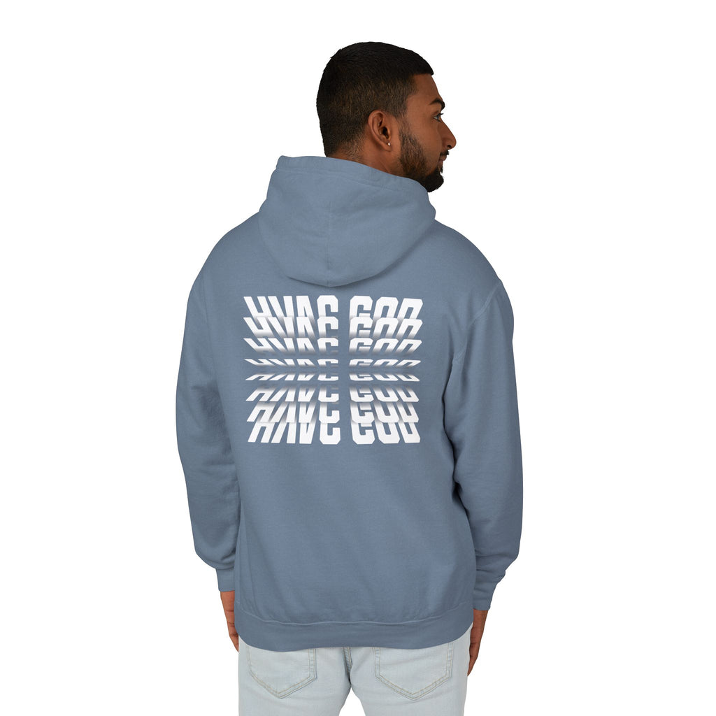 HVAC God Graphic Hoodie | Distorted Wavey Text on Chest & Back