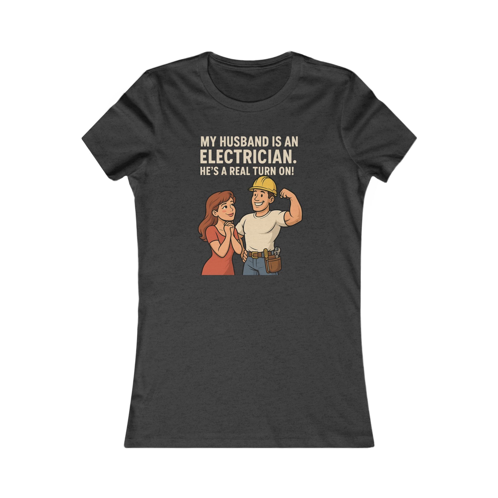Ladies "My Husband Is An Electrician" Graphic Tee | Women's Electrician Retro Cartoon T-shirt