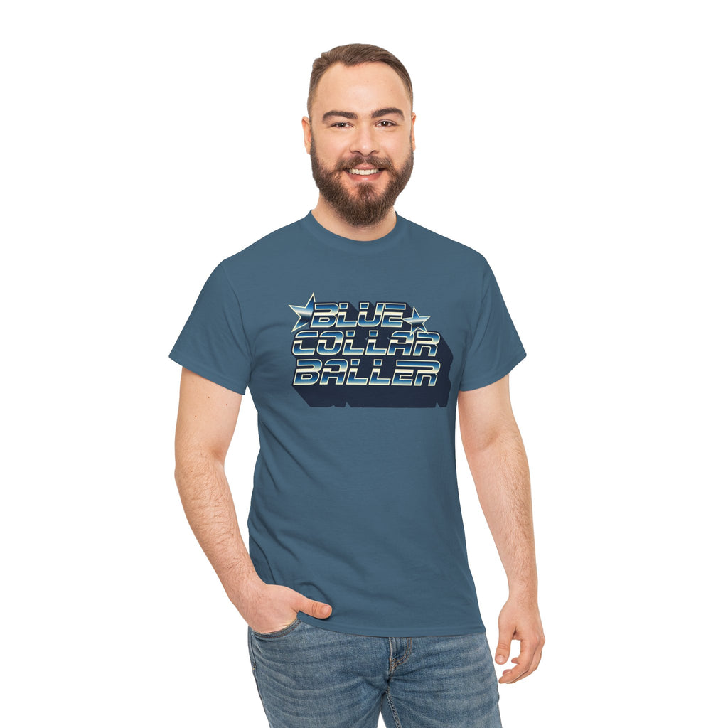 Blue Collar Baller Graphic T-Shirt | Retro 3D Text Workwear Tee