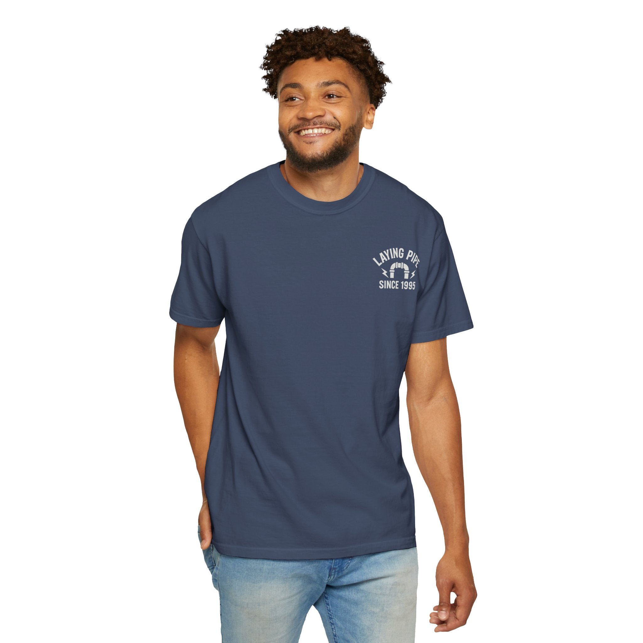Laying Pipe Since 1995 Graphic Tee | Vintage Plumber Design T-shirt