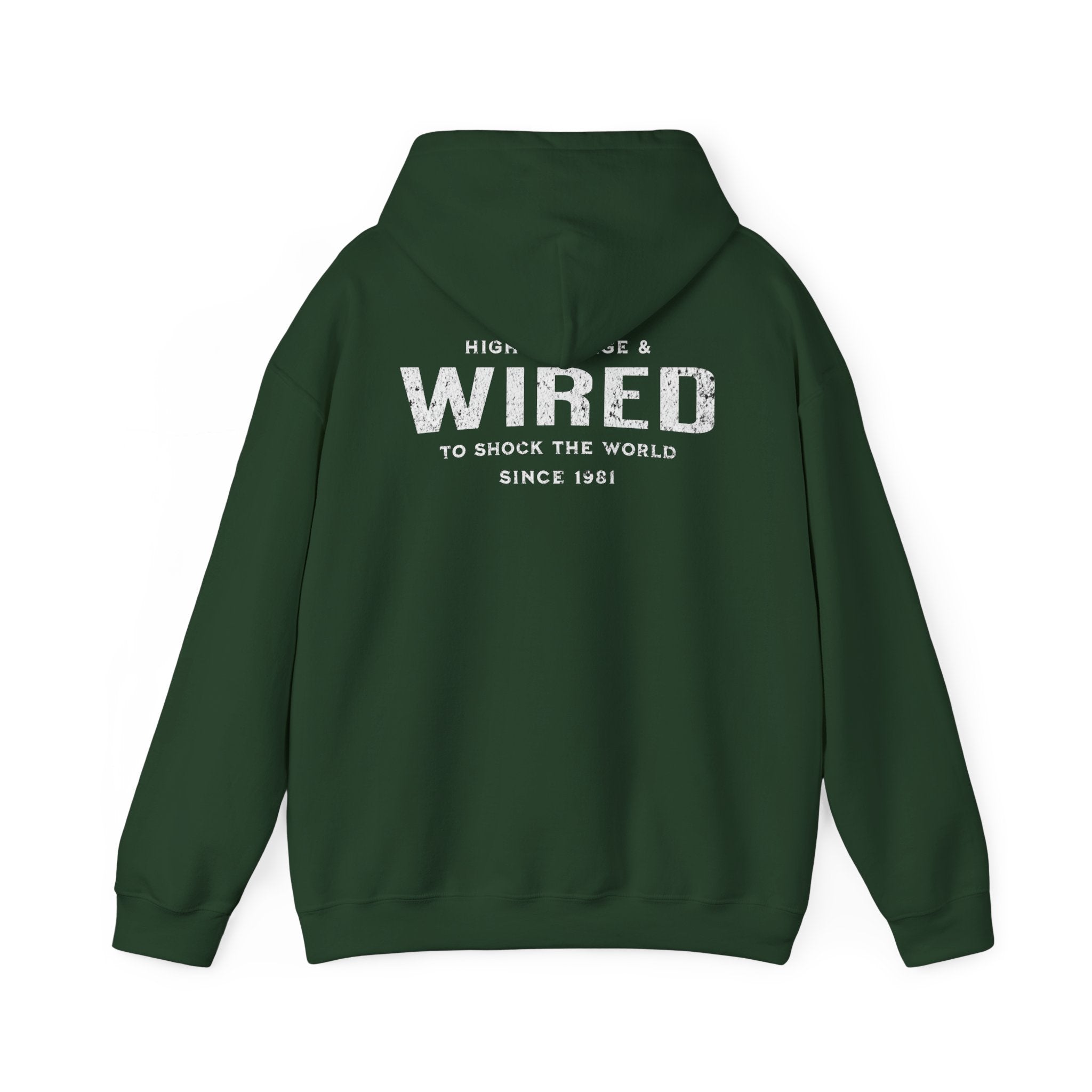 High Voltage & Wired Graphic Hoodie | Retro Distressed Text Pullover Hooded Sweatshirt