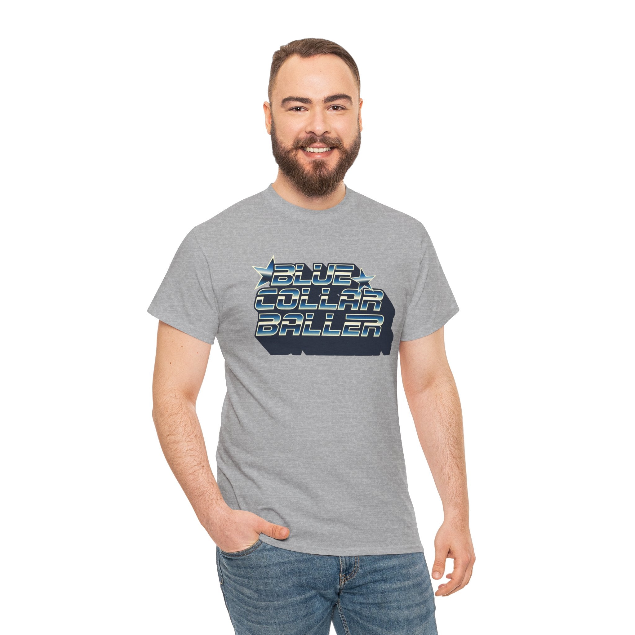 Blue Collar Baller Graphic T-Shirt | Retro 3D Text Workwear Tee