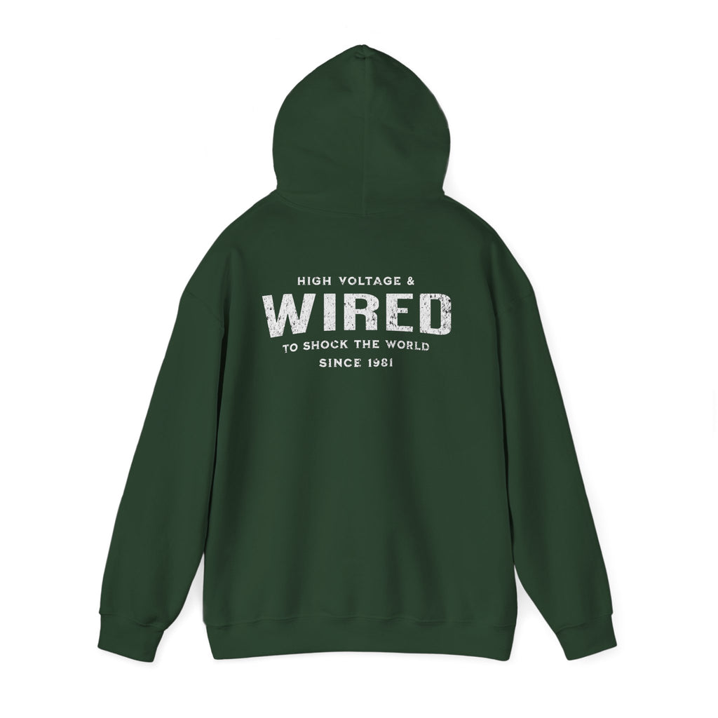 High Voltage & Wired Graphic Hoodie | Retro Distressed Text Pullover Hooded Sweatshirt