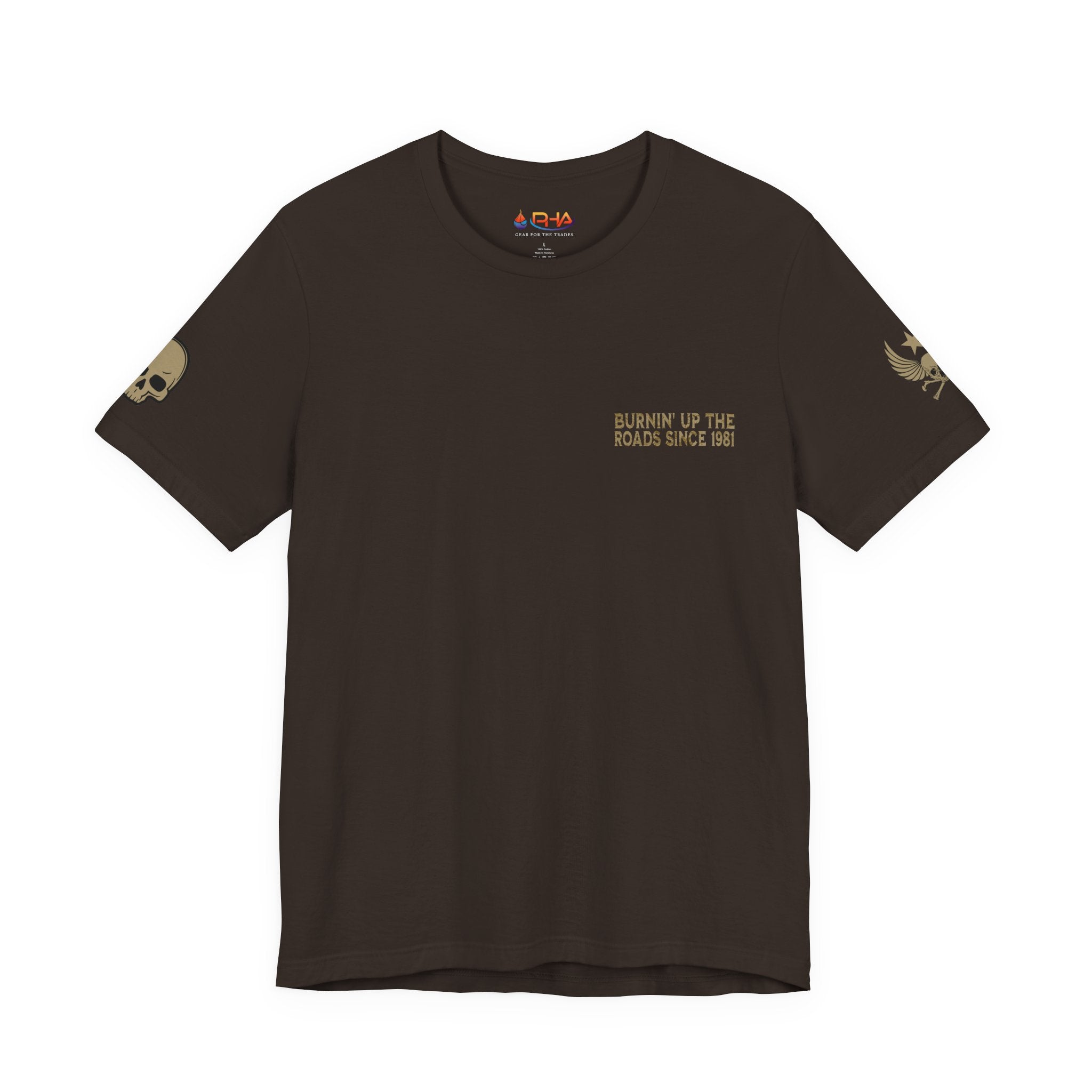 Burnin' Up The Roads Motorcycle Engine Tee | Skull Moto Shirt