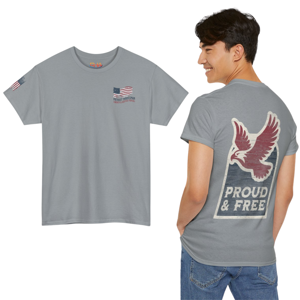 Proud & Free Eagle Graphic Tee | American Tradesman USA Flag T-shirt