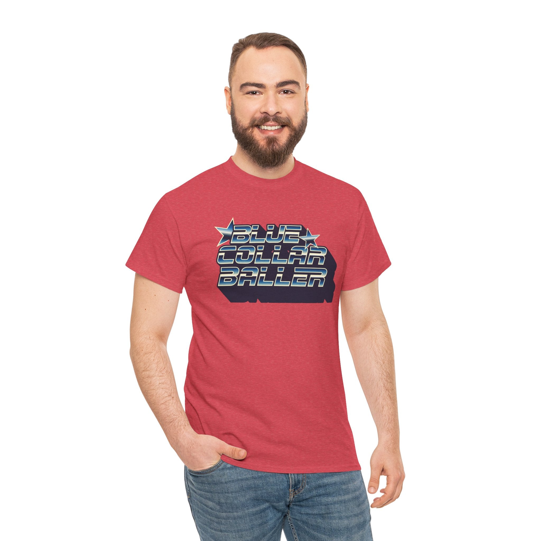 Blue Collar Baller Graphic T-Shirt | Retro 3D Text Workwear Tee
