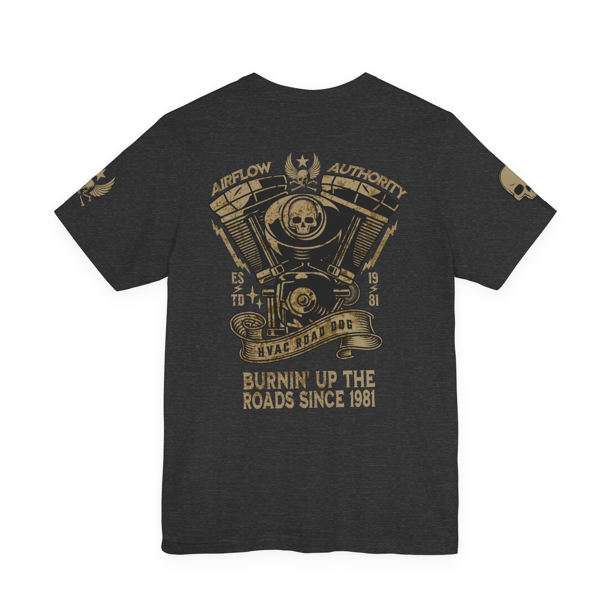 Burnin' Up The Roads Motorcycle Engine Tee | Skull Moto Shirt
