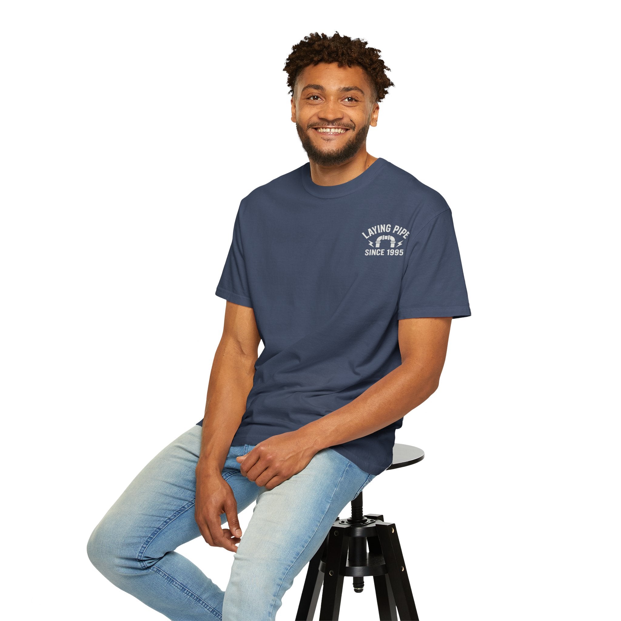 Laying Pipe Since 1995 Graphic Tee | Vintage Plumber Design T-shirt