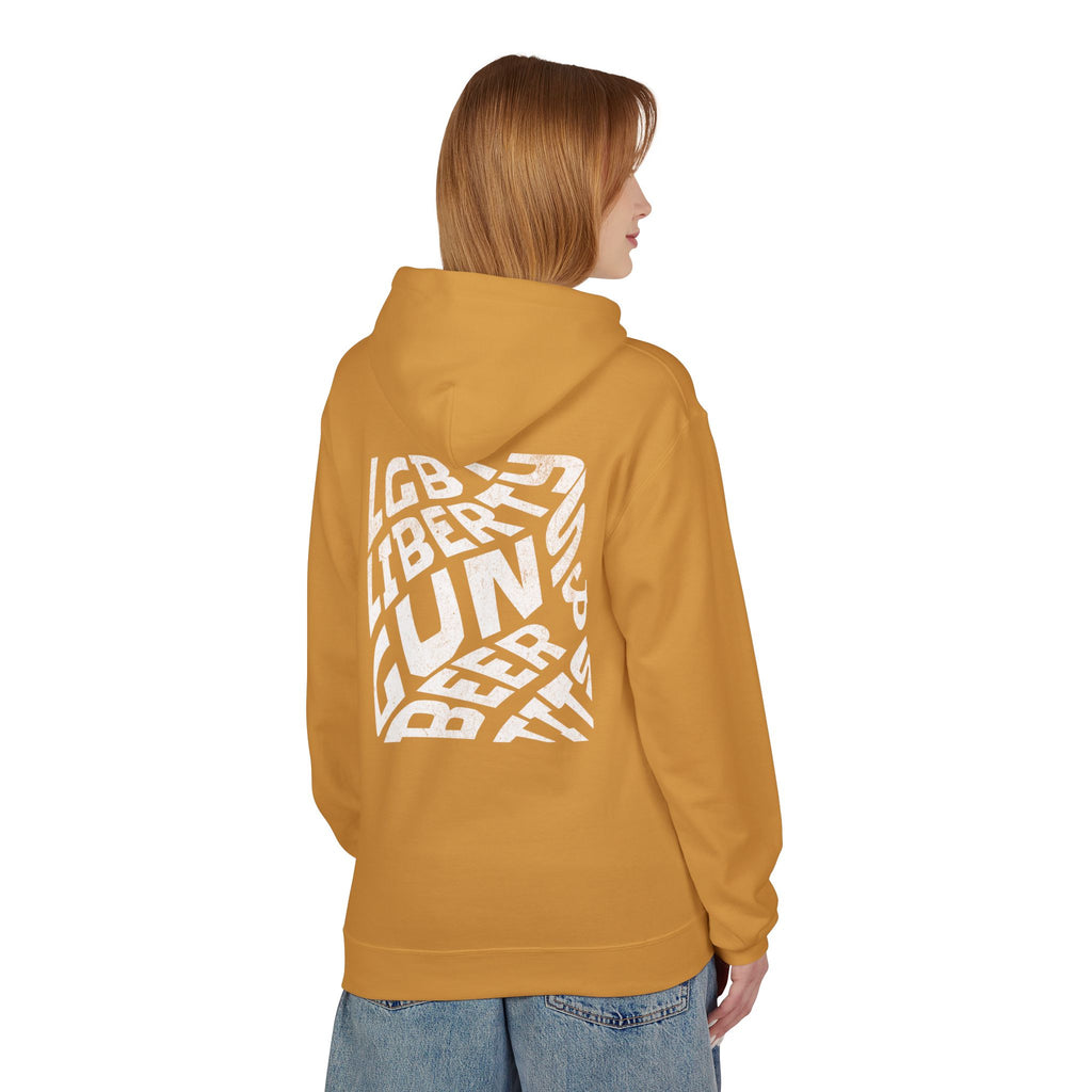 LGBT Ally Graphic Hoodie | "Liberty, Guns, Beer, & T***" Pullover Hooded Sweatshirt