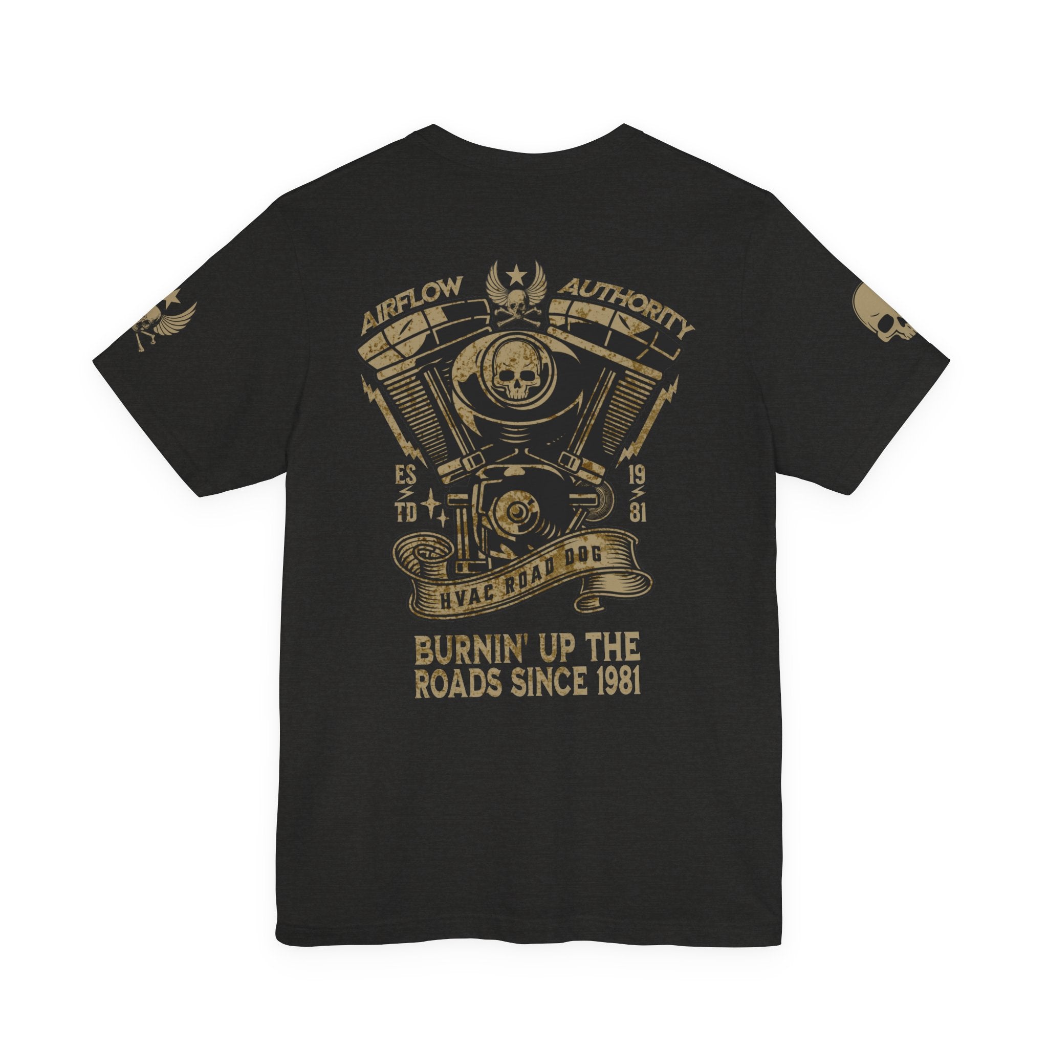 Burnin' Up The Roads Motorcycle Engine Tee | Skull Moto Shirt