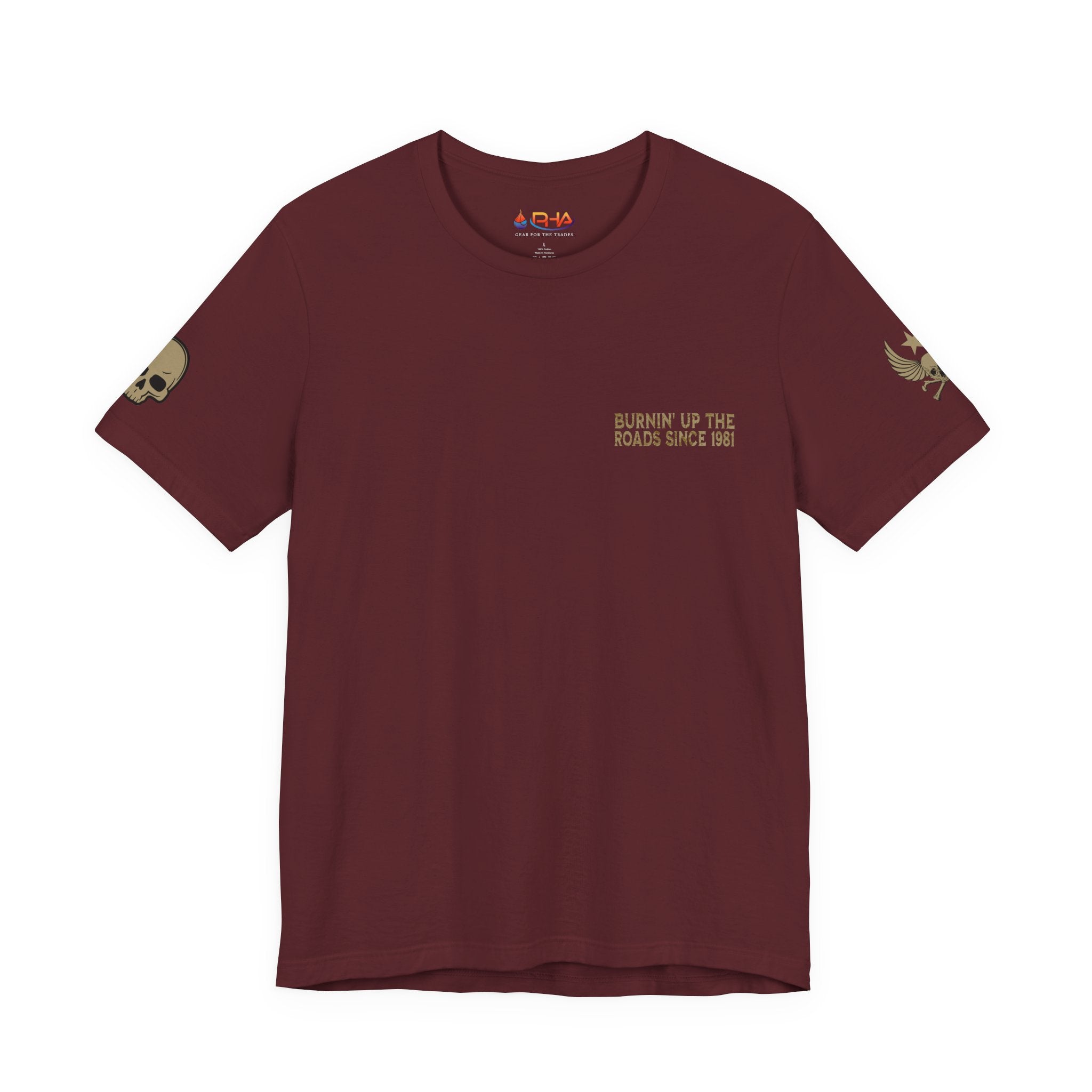 Burnin' Up The Roads Motorcycle Engine Tee | Skull Moto Shirt
