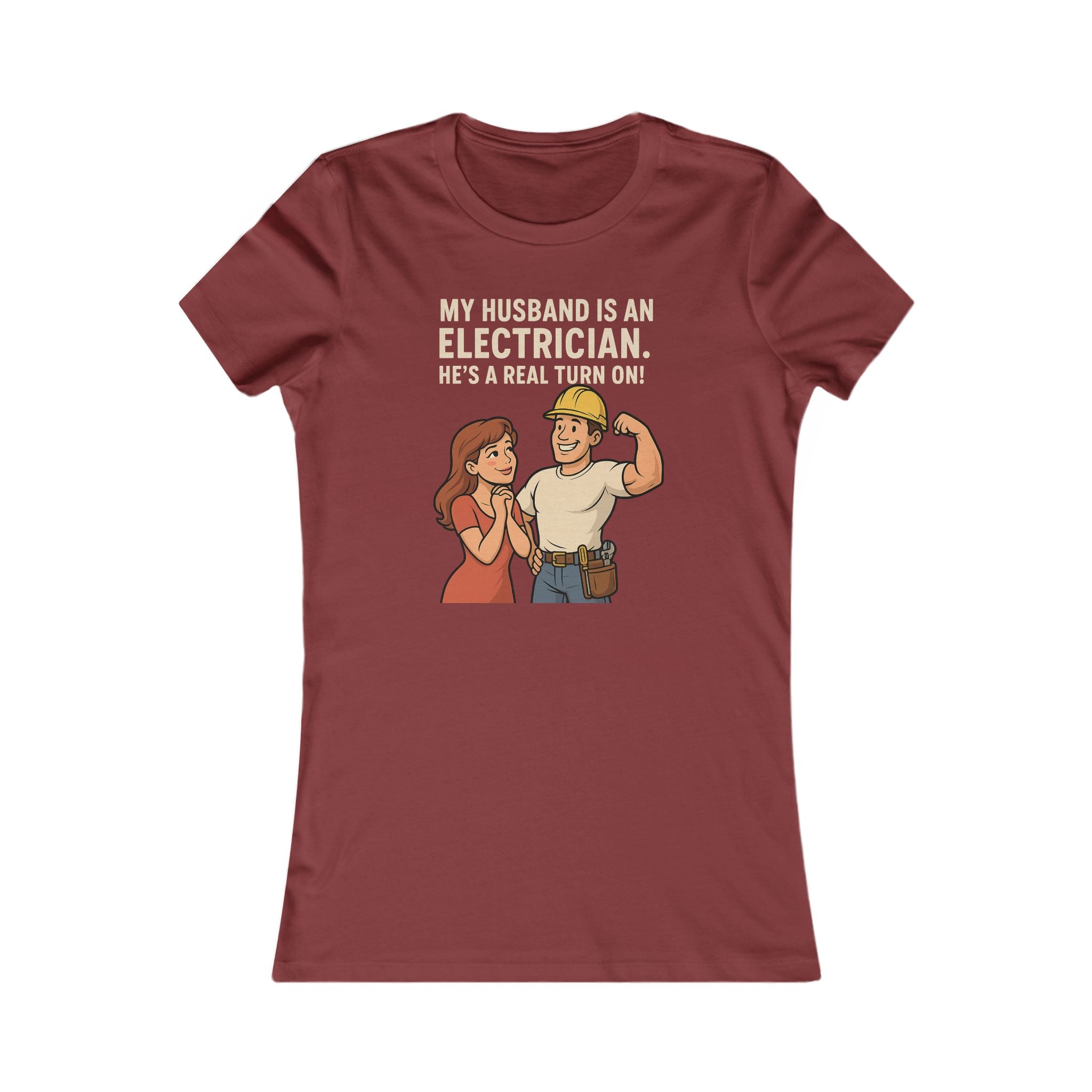 Ladies "My Husband Is An Electrician" Graphic Tee | Women's Electrician Retro Cartoon T-shirt