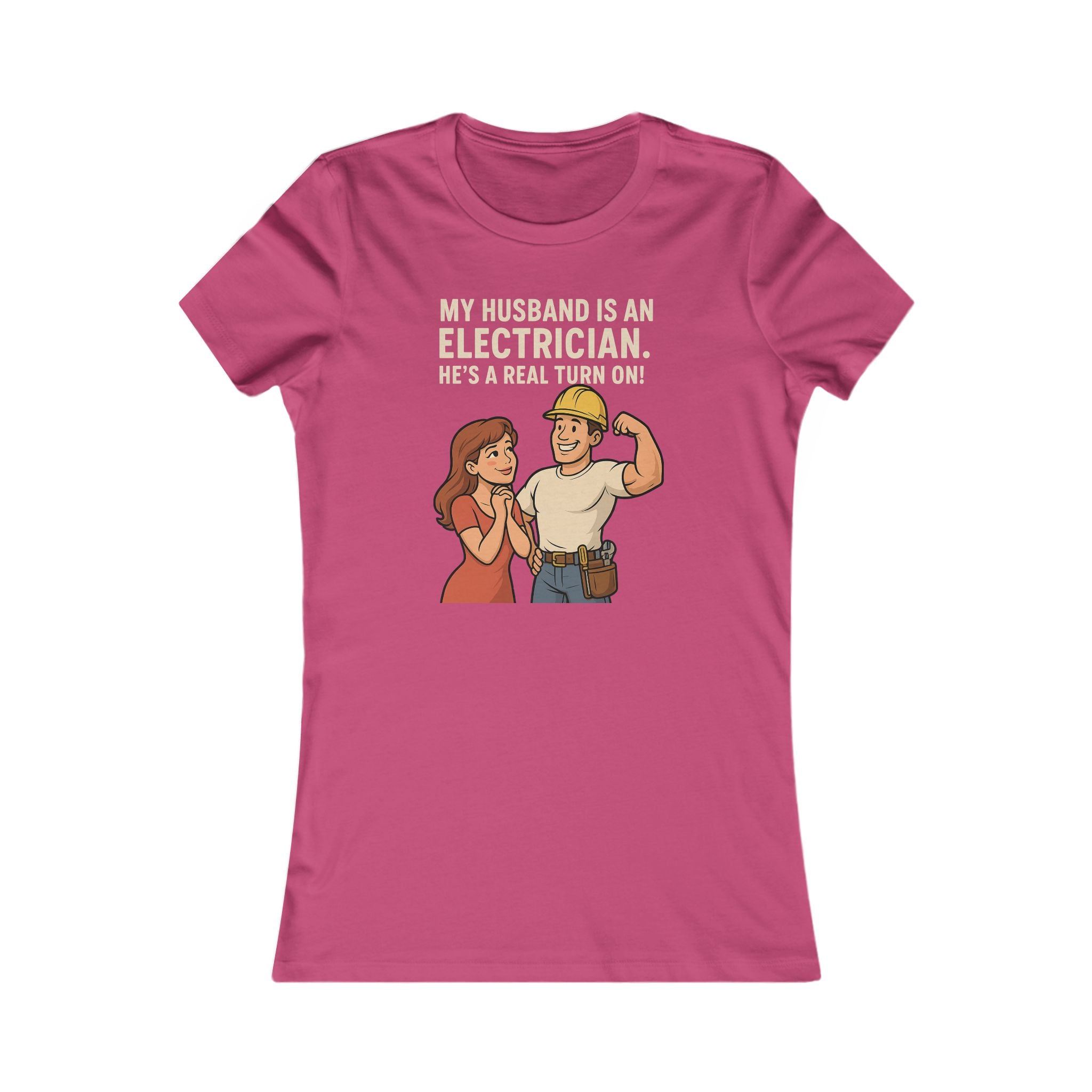 Ladies "My Husband Is An Electrician" Graphic Tee | Women's Electrician Retro Cartoon T-shirt