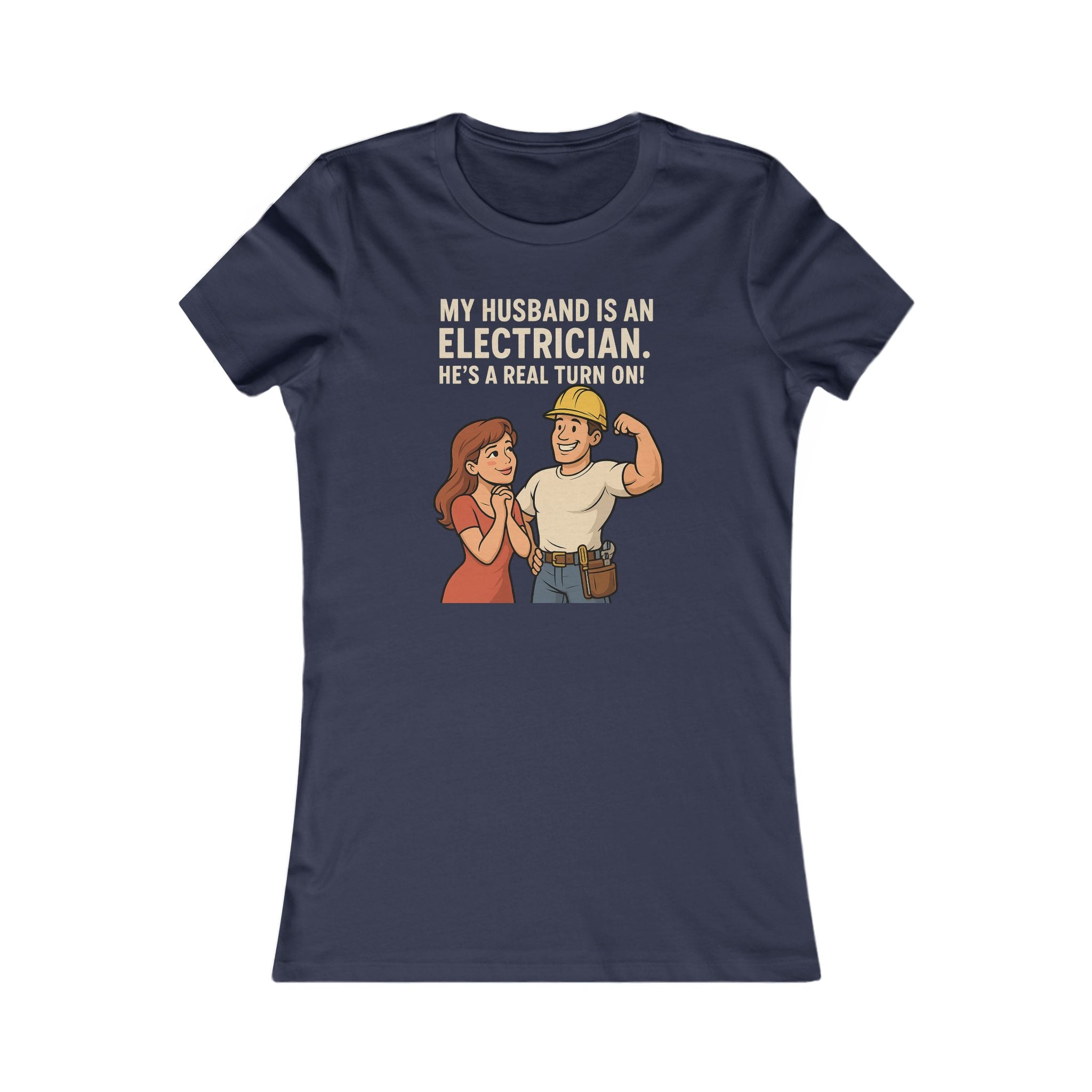Ladies "My Husband Is An Electrician" Graphic Tee | Women's Electrician Retro Cartoon T-shirt