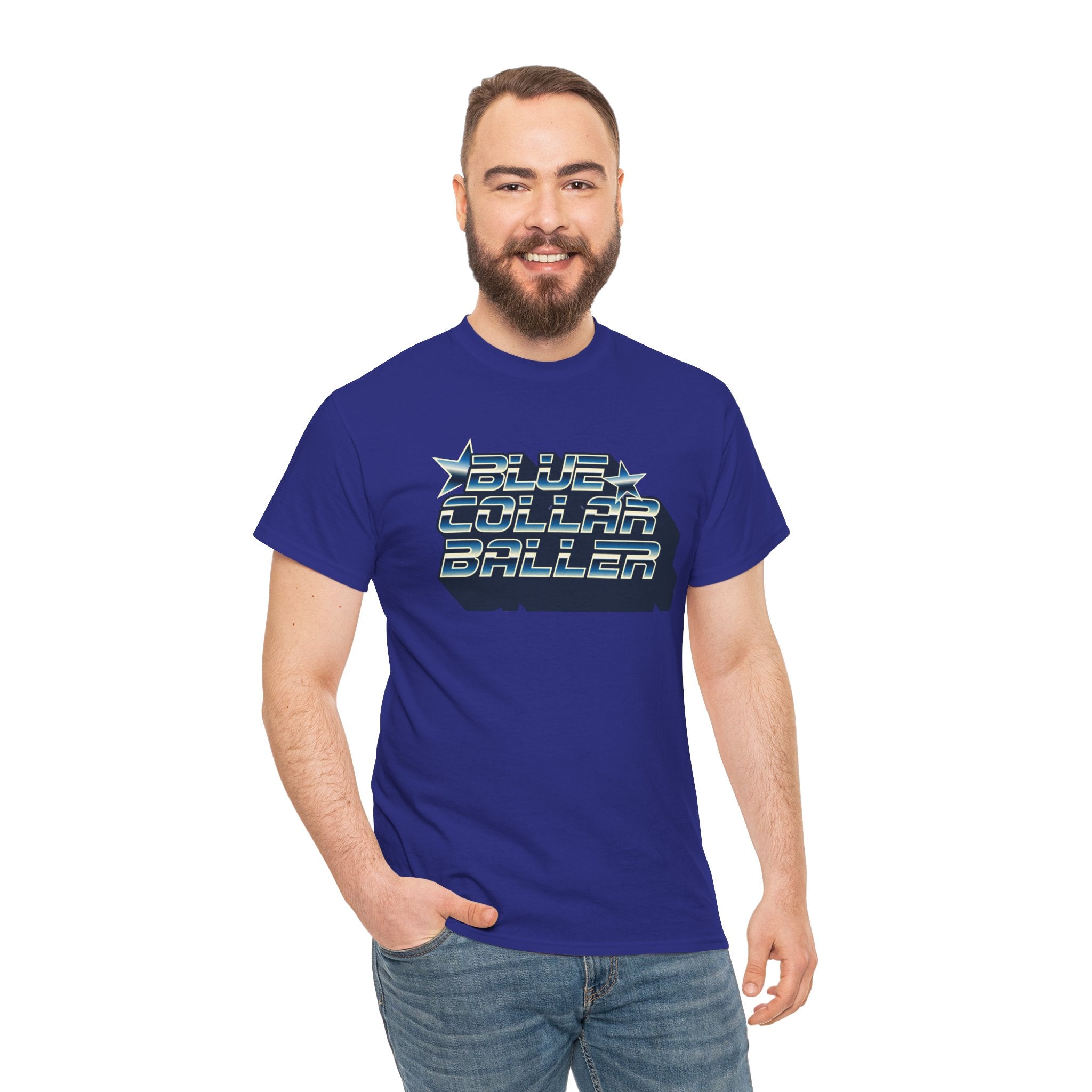 Blue Collar Baller Graphic T-Shirt | Retro 3D Text Workwear Tee