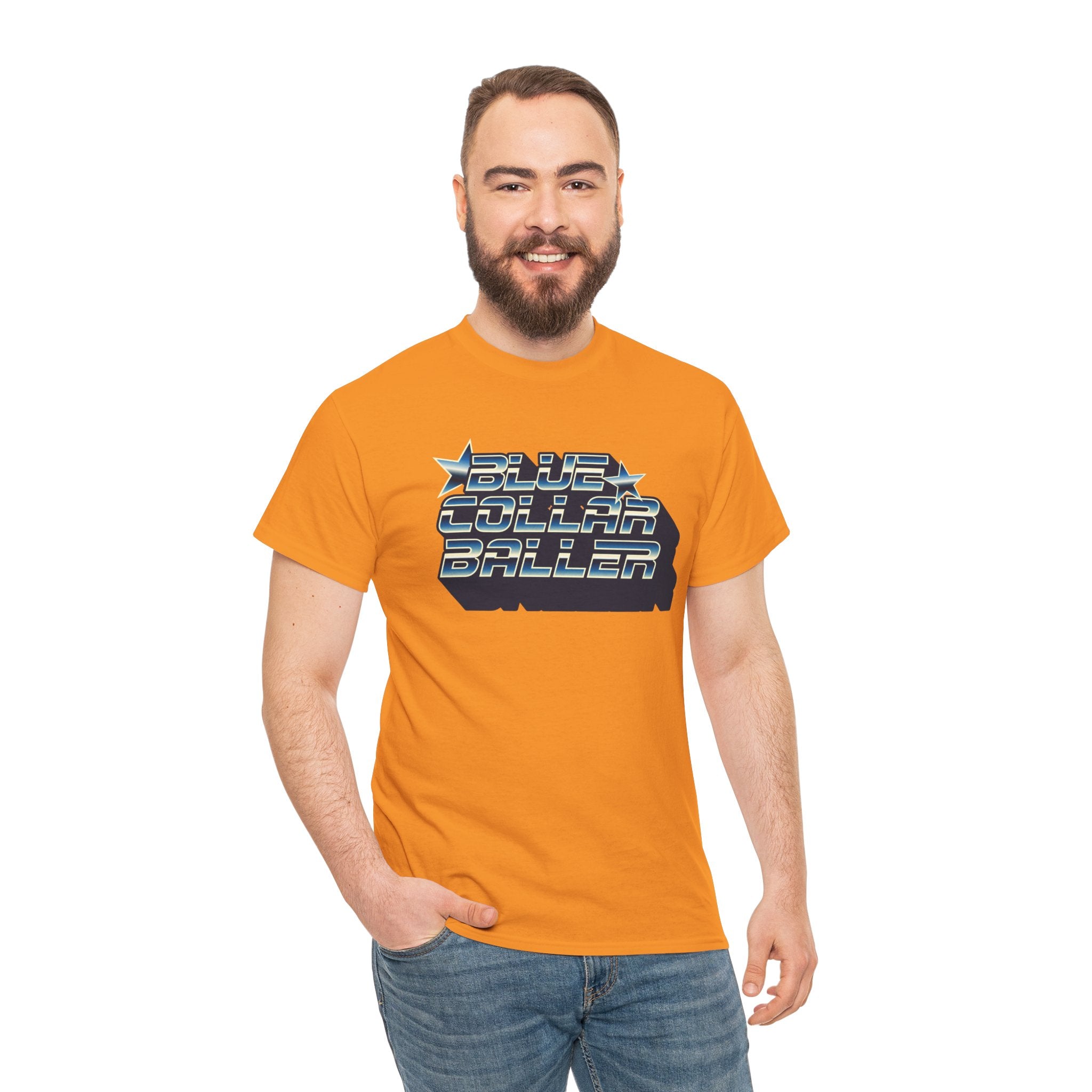 Blue Collar Baller Graphic T-Shirt | Retro 3D Text Workwear Tee