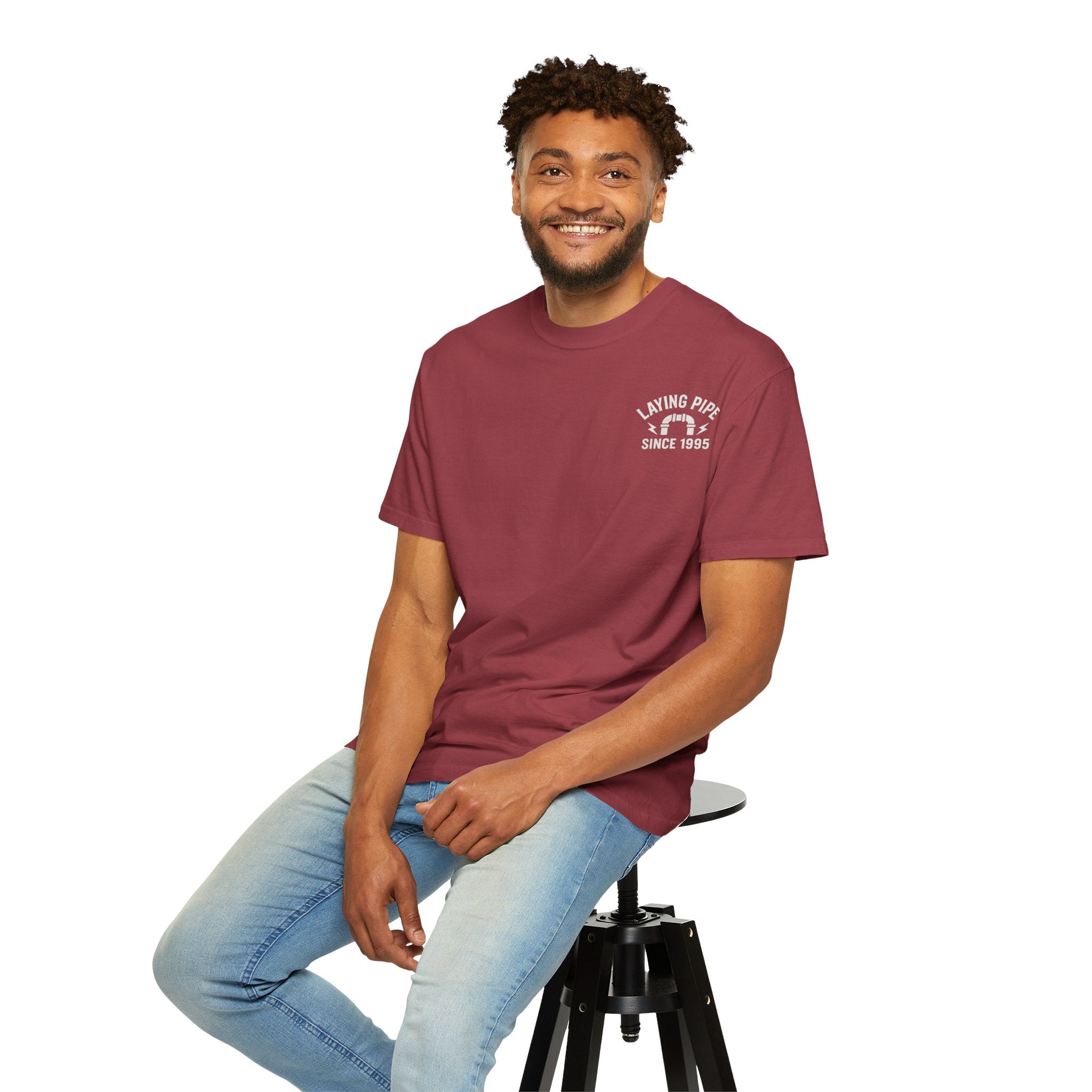 Laying Pipe Since 1995 Graphic Tee | Vintage Plumber Design T-shirt