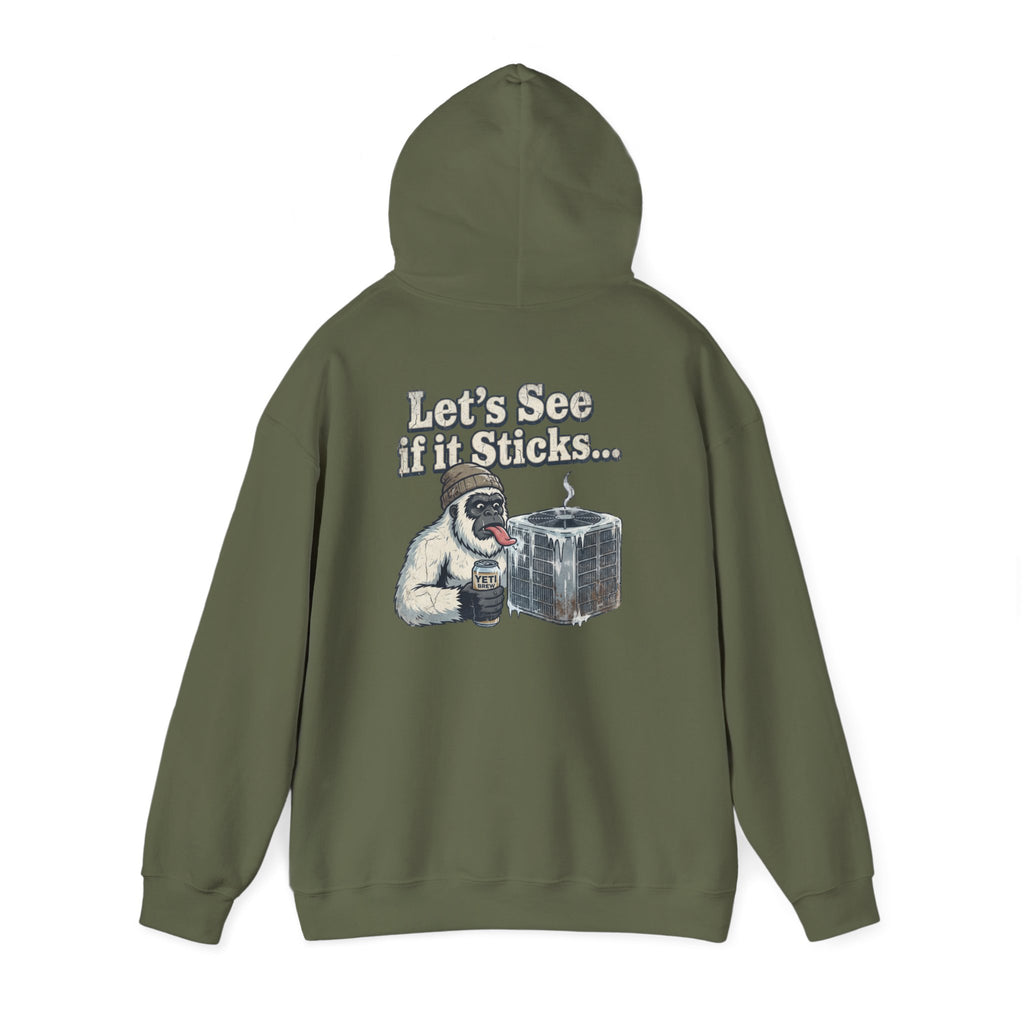 Yeti Tongue Testing HVAC Graphic Hoodie | Freon Refrigerant Humor Pullover