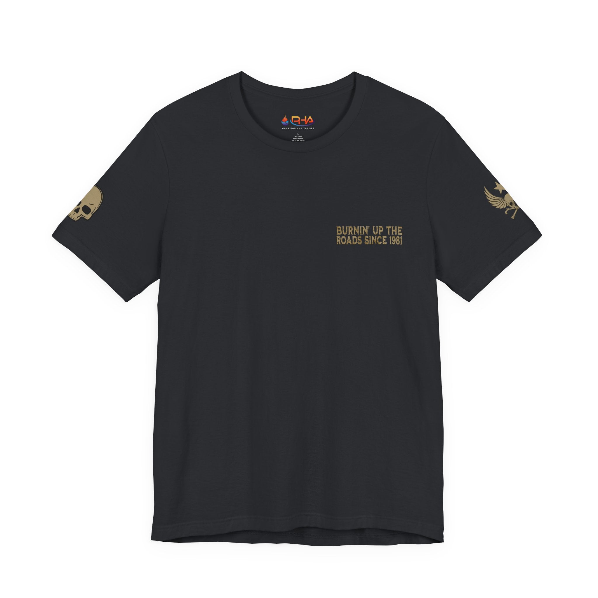 Burnin' Up The Roads Motorcycle Engine Tee | Skull Moto Shirt