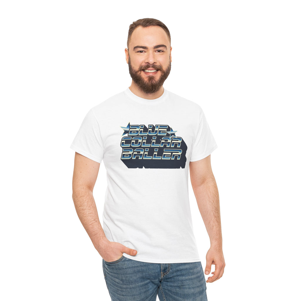 Blue Collar Baller Graphic T-Shirt | Retro 3D Text Workwear Tee