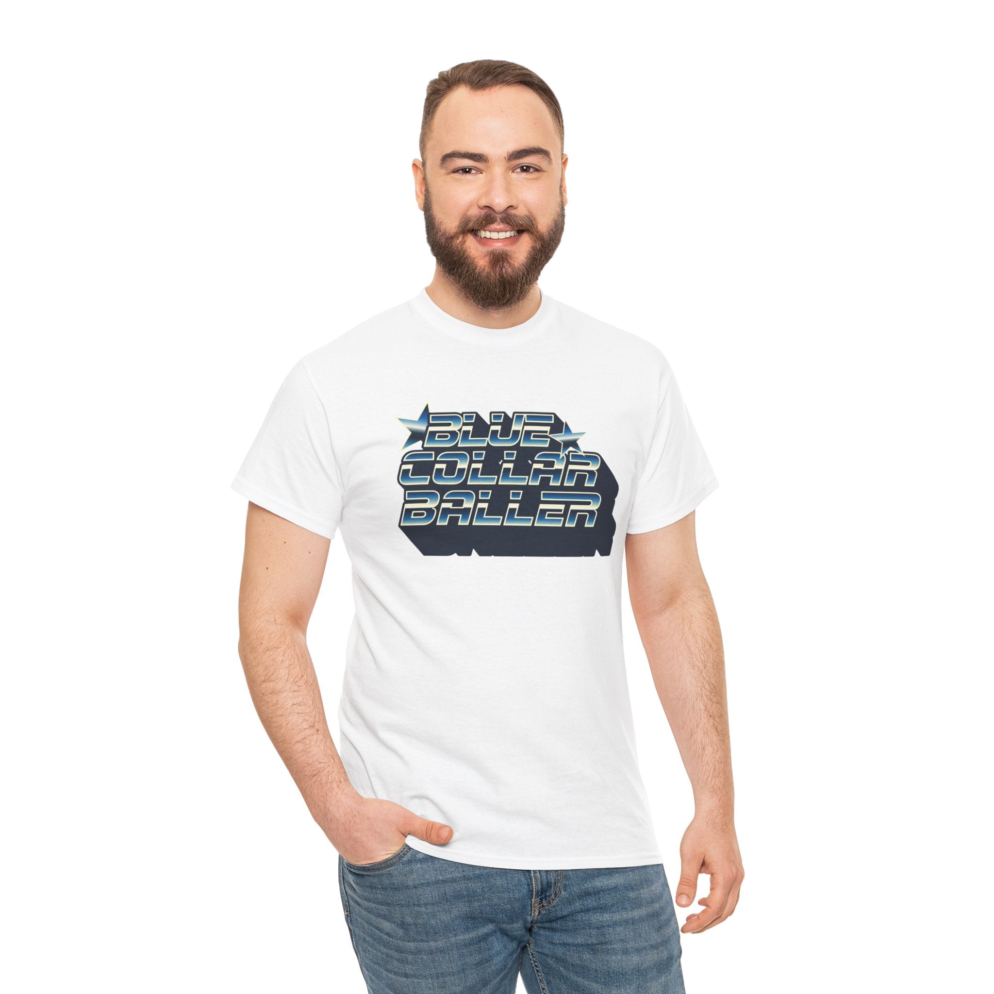 Blue Collar Baller Graphic T-Shirt | Retro 3D Text Workwear Tee