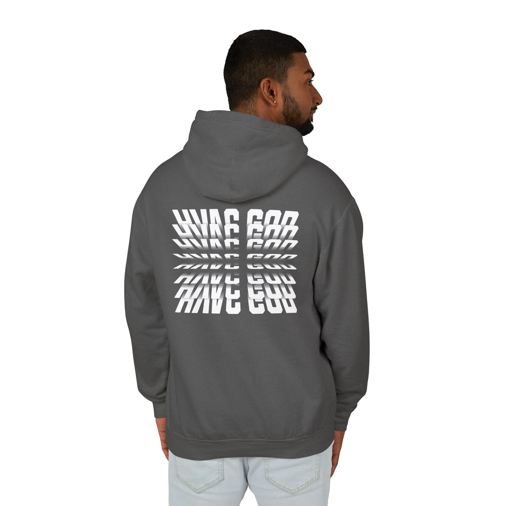 HVAC God Graphic Hoodie | Distorted Wavey Text on Chest & Back
