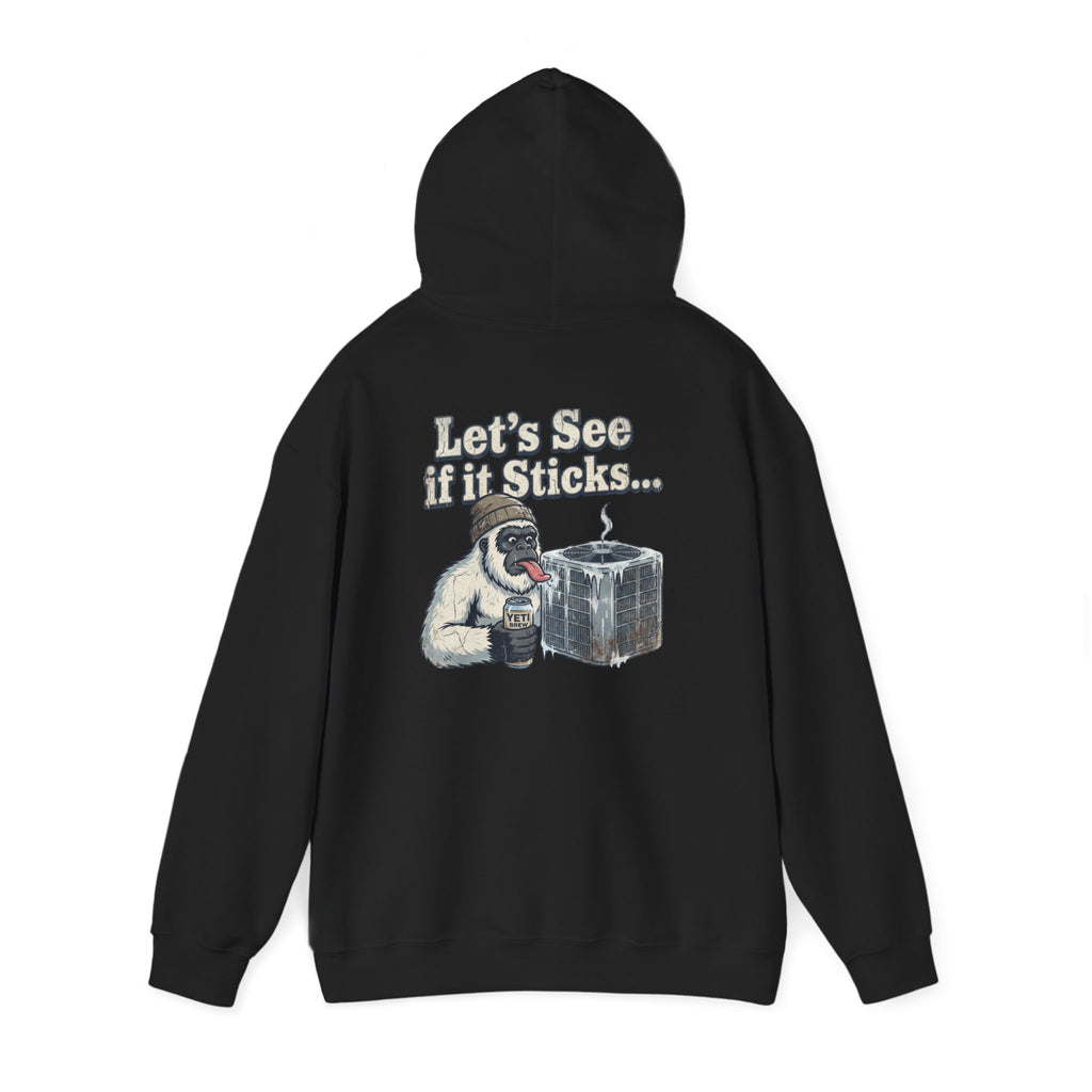 Yeti Tongue Testing HVAC Graphic Hoodie | Freon Refrigerant Humor Pullover