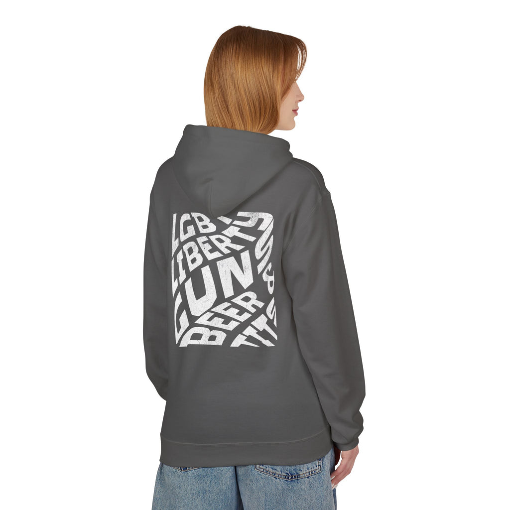 LGBT Ally Graphic Hoodie | "Liberty, Guns, Beer, & T***" Pullover Hooded Sweatshirt