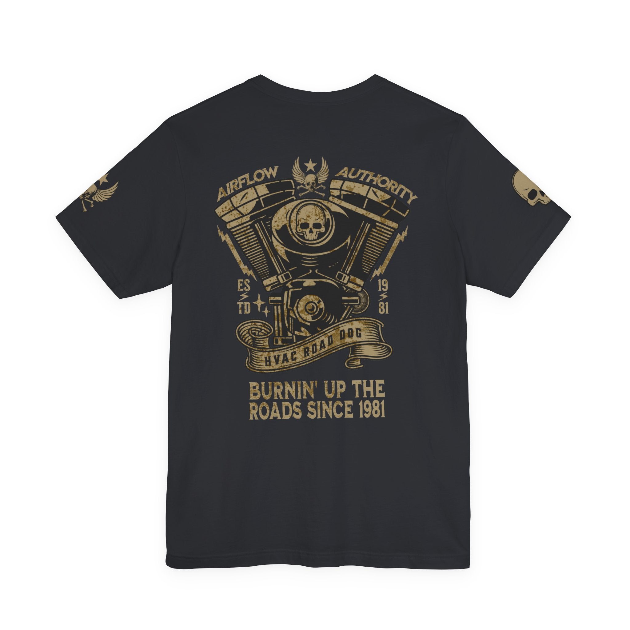 Burnin' Up The Roads Motorcycle Engine Tee | Skull Moto Shirt
