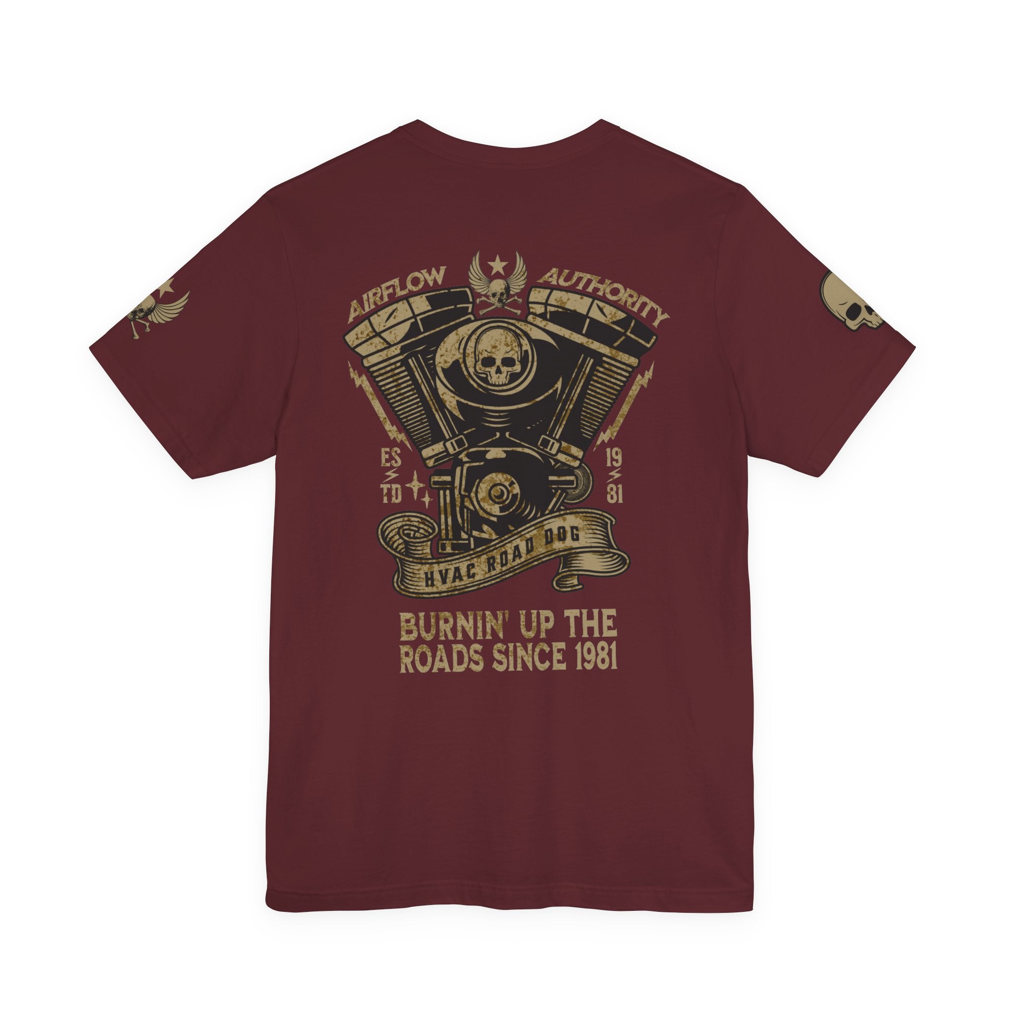 Burnin' Up The Roads Motorcycle Engine Tee | Skull Moto Shirt