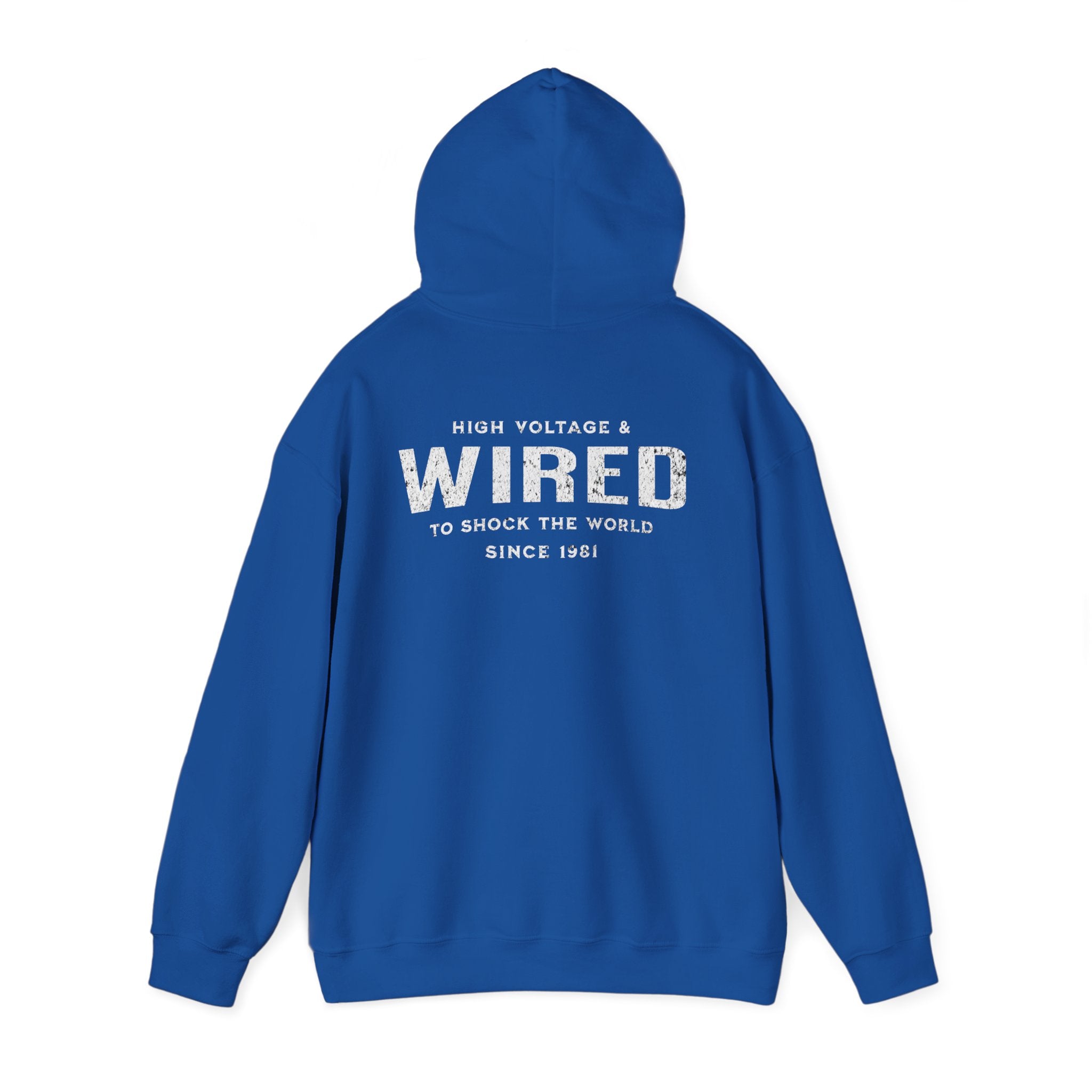 High Voltage & Wired Graphic Hoodie | Retro Distressed Text Pullover Hooded Sweatshirt