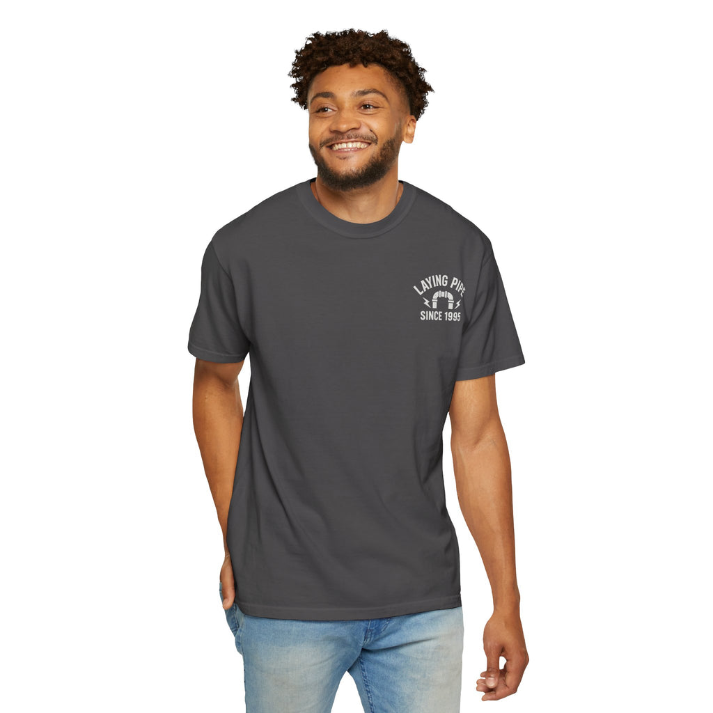 Laying Pipe Since 1995 Graphic Tee | Vintage Plumber Design T-shirt